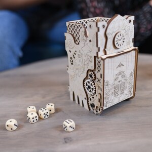 Steampunk Dice Tower is an awesome hobby gift idea for game geek. Wooden laser cut dice roller is perfect addition to board game party. Level up your experience with towerrex accessories. Only tray without any dice