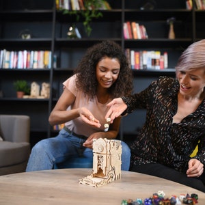 Steampunk Dice Tower is an awesome hobby gift idea for game geek. Wooden laser cut dice roller is perfect addition to board game party. Level up your experience with towerrex accessories. Only tray without any dice