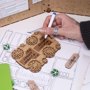 Dragon-themed DM screen with dual dice towers, initiative trackers, magnetic panels for notes, and storage compartments. Foldable for easy transport, it keeps your notes hidden, streamlines gameplay, making it perfect for D&D and other RPGs.