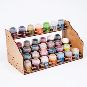 Estante de pintura en miniatura para botellas de 34 mm, soporte para botes de pintura, organizador de pintura para pintura de figuras, almacenamiento de suministros de arte, regalo de escritorio para pasatiempos