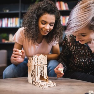 Steampunk Dice Tower is an awesome hobby gift idea for game geek. Wooden laser cut dice roller is perfect addition to board game party. Level up your experience with towerrex accessories. Only tray without any dice