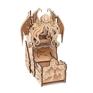 Cthulhu&#39;s Bay Dice Tower voor bordspellen, houten dobbelsteenroller, dobbelsteenwerper, upgrade voor dobbelsteenaccessoires, cadeau voor nerds, cadeau voor tafelspelers