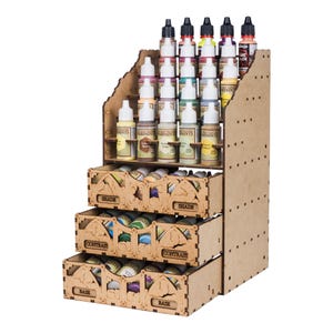 Paint Holder Section for 25mm Bottles, Modular Paint Rack & Paint Organizer, Wooden Paint Storage Station for Figure Painting