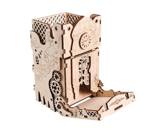 Steampunk Dice Tower, Wooden Dice Roller for DnD and Board Games, Tabletop Gaming Accessory, Dice Thrower, RPG Gift for Gamers