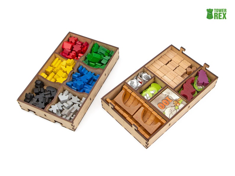 Organizer for Carcassonne 2019 and earlier + Expansions. Traders & Builders, The Tower, The Princess & the Dragon. Can store only 2 expansions with 2020 version. Needs game box. This insert is an awesome hobby gift idea for game geek. Game Accessory