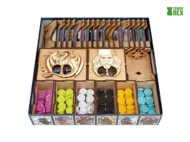Organizer for Ethnos + Expansion. Pixies. Needs base game box to be placed in. This Storage insert kit is an awesome hobby gift idea for game geek. Wooden laser cut accessory is perfect addition to board game party. Only trays without any components