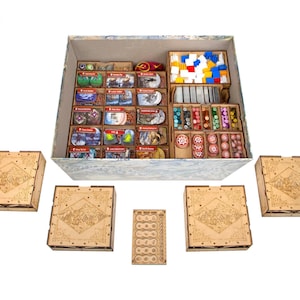 Organizador para Frosthaven + Paquete de 4 tableros de jugador, inserto de almacenamiento compatible con el juego de mesa Frosthaven, organizador de madera de regalo