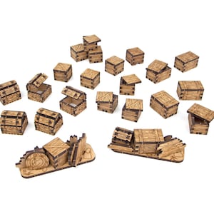 Box & Chests Set DnD Terrain, 28mm Scatter Terrain for Dungeons and Dragons, TTRPG Treasure Chests and Crates, Dungeon Accessories