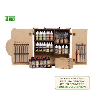 Painting Case with Paint Rack 25mm, Miniature Stand and Paint Handles, Model Painting Station, Hobby Workstation, Nerdy Gifts