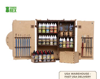 Painting Case with Paint Rack 25mm, Miniature Stand and Paint Handles, Model Painting Station, Hobby Workstation, Nerdy Gifts