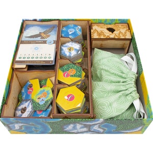 Cascadia Organizer + Tokens Bundle, Insert for Cascadia Board Game, Cascadia Storage Solution Upgrade and Nature Tokens