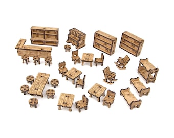 Barkeep's Furniture Set, TTRPG 28mm DnD Terrain, Frostgrave, Dungeons and Dragons Scatter Terrain for Dungeon Master, Nerdy Gifts