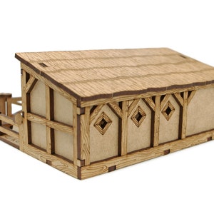 Dungeons and Dragons Terrain Stable. Medieval building scenery 28mm figures scale. Awesome DnD play mat. Unpainted extensions for your D and D battle map. Immersive hobby cheap gift idea for geeks. DnD tabletop accessory for GM