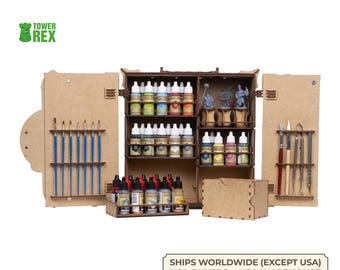 Painting Case with Paint Rack 25mm, Miniature Stand and Paint Handles, Model Painting Station, Hobby Workstation, Valentines Day Gift