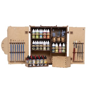 Malkoffer mit Farbablage (25 mm), Miniaturständer und Farbgriffen, Modellbau-Malstation, Hobby-Werkstatt, Geschenk für Nerds