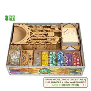 Organizer for Sagrada + 5-6 Player, Passion Expansions + Dice Tower, Storage Insert Compatible with Board Game, Nerdy Gifts