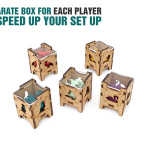 Organizer for Wingspan + Expansions. European, Oceania. Free dice tower, first player token. Needs game box. This Storage insert is an awesome gift for geek. Wooden accessory is perfect addition to board game party. Only trays without any components