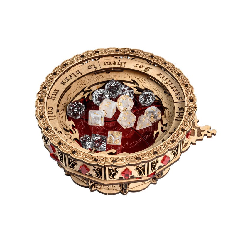 God's Grail Dice Jail is an awesome hobby gift idea for game geek. Wooden laser cut dice tray is perfect addition to board game party. Level up your experience with towerrex accessories. Only dice storage box without any dice. Not for metal dice