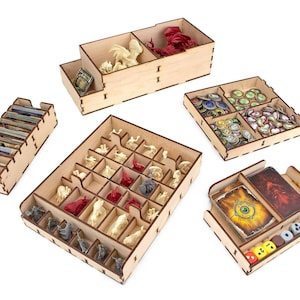 Organizer for Descent: Journey in the Dark 2nd edition. Needs base game box to be placed in. This Storage is an awesome hobby gift for game geek. Wooden laser cut accessory is perfect addition to board game party. Only insert without any components.