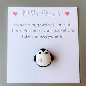 Pocket Penguin, pocket hug, cute keepsake, cute gift, thinking of you, letterbox hug, I miss you, sentimental keepsake, polymer clay