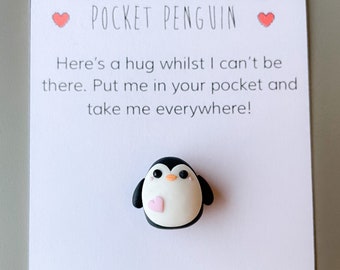 Pocket Penguin, pocket hug, cute keepsake, cute gift, thinking of you, letterbox hug, I miss you, sentimental keepsake, polymer clay