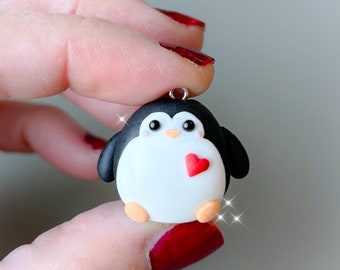 Love penguin charms, penguin charms, cute penguin charm, Polymer Clay Charms, stitch marker, penguin Keychain, penguin keyring, desk buddy