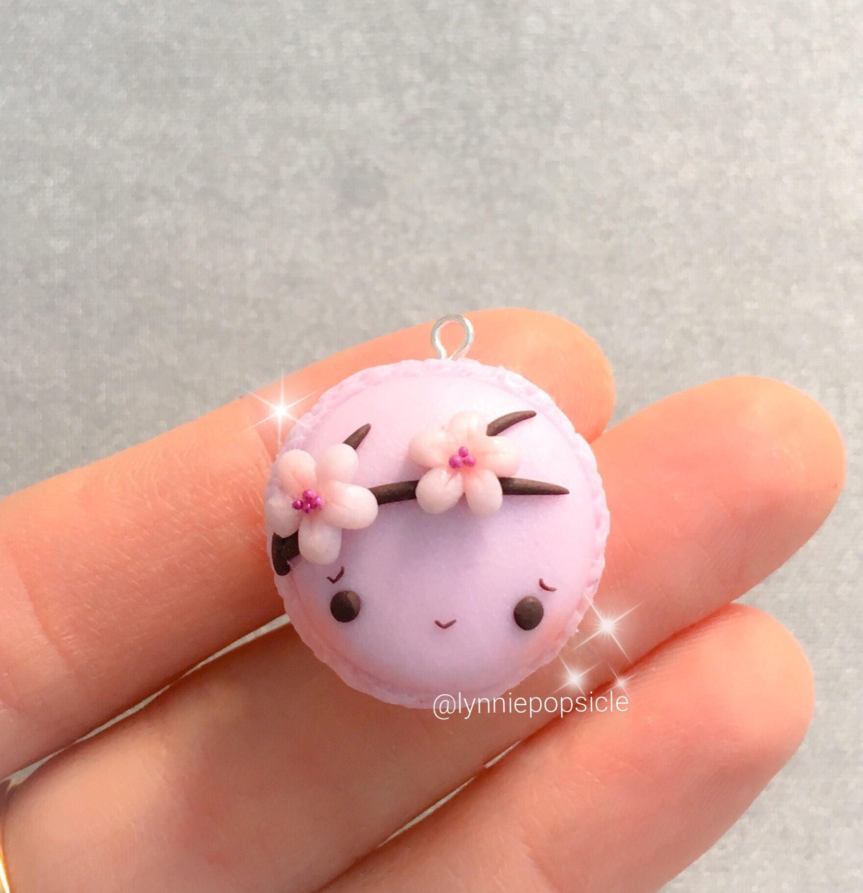 Kawaii Sakura Macaron Charm, Polymer Clay Charms, Sakura Necklace