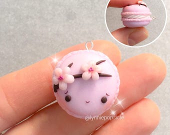 Kawaii sakura macaron charm, Polymer Clay Charms, Sakura necklace, sakura jewelry, kawaii charms, cute jewellery, planner charms, keychain