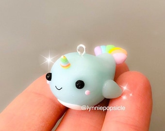 Kawaii narwhal charm, narwhal gifts, cute narwhal, polymer clay charms, gift ideas, narwhal necklace, narwhal Keyring,narwhal planner charm