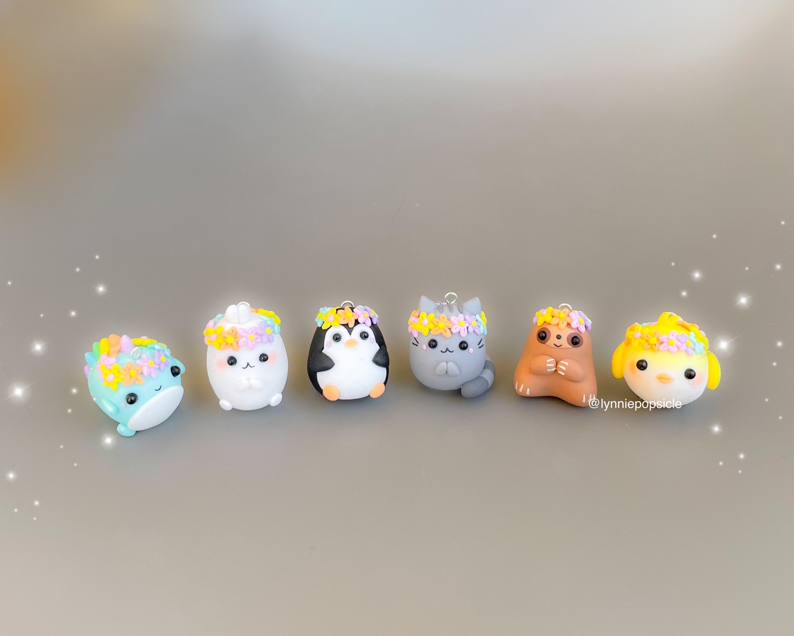 Kawaii Cute Animals Flatback Charms Polymer Clay Set of 10pc Cartoon Sweets