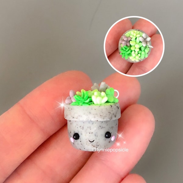 Charme de jardin de rocaille succulente kawaii, cadeaux succulents, breloques en pâte polymère, porte-clés bijoux bijoux pendentif collier planificateur marqueur de point