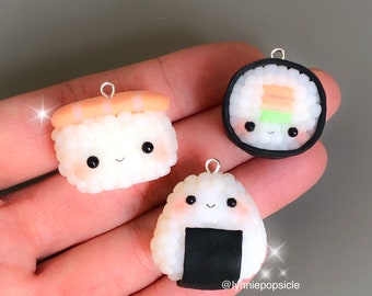 Kawaii sushi charms, sushi and maki lover,sushi charms, sushi gifts, polymer clay charms, sushi keychain, sushi stitch marker,food jewellery