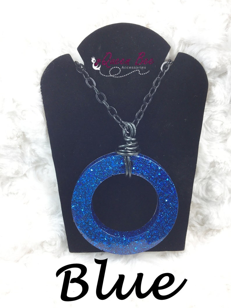 Wire Wrapped Oval Glitter Resin Necklace Multiple Colors Available Color Plated Iron Chain