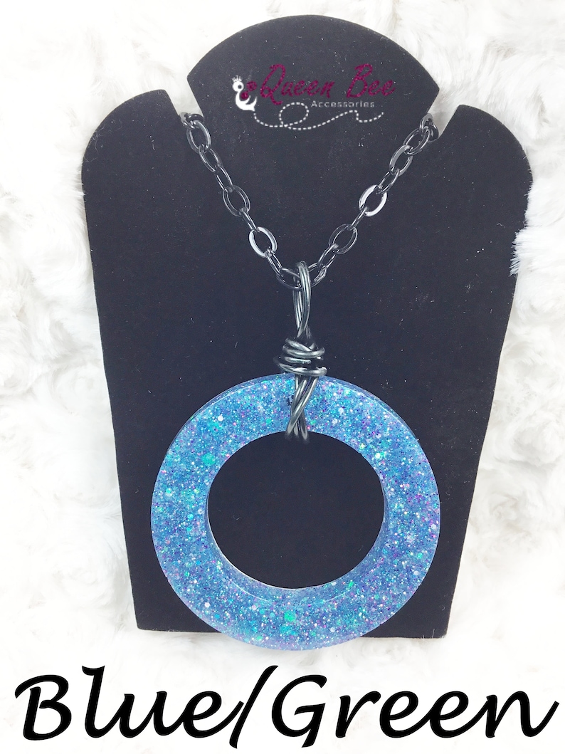 Wire Wrapped Oval Glitter Resin Necklace Multiple Colors Available Color Plated Iron Chain
