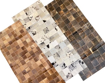 Cowhide Patchwork Floor Rug- Made in Brazil- 20in x 60in - Rectangular Rug- Patchwork Runner