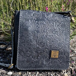 Leather Crossbody Bag, Shoulder Bag, Embossed, Tooled Leather, Messenger Bag - Bolsa