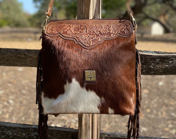 Cowhide  Crossbody Purse -WILLOW- Western -Tool Leather - Lined - Large Size Purse