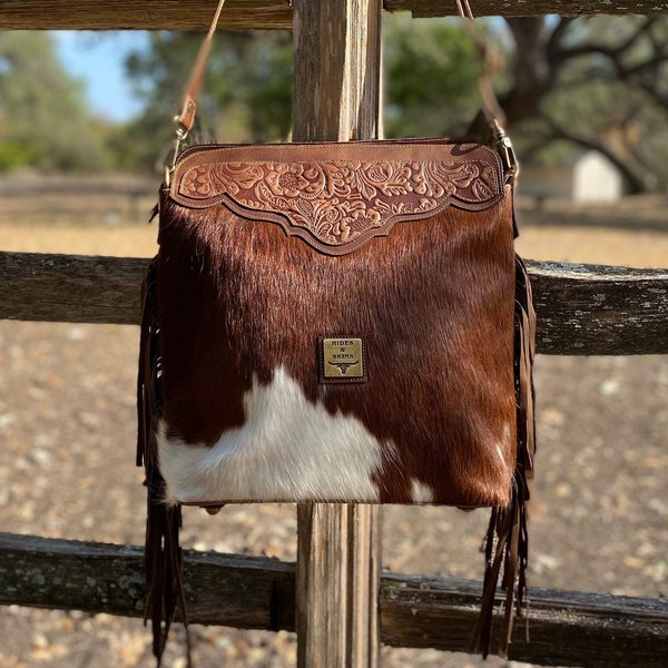 Cowhide  Crossbody Purse -WILLOW- Western -Tool Leather - Lined - Large Size Purse