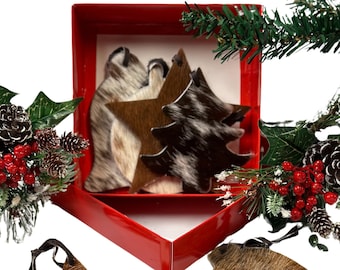 Cowhide Christmas Ornaments Box set of 8* Both sides with Cowhide *** Ready to Ship***