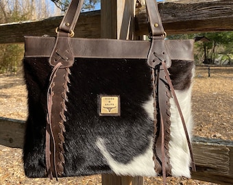 DIXIE Southwestern Style SHOLDER Bag with Genuine COWHIDE | Tooled Leather | Lined | Large Size Hand Purse