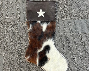 Rustic Cowhide Christmas Stocking with Star: Western-Style Holiday Decor