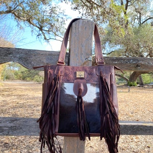 Leather Cowhide handbag, leather bag, Handmade, Shoulder bag, tooled Leather, Lined, Large Size-Stacy