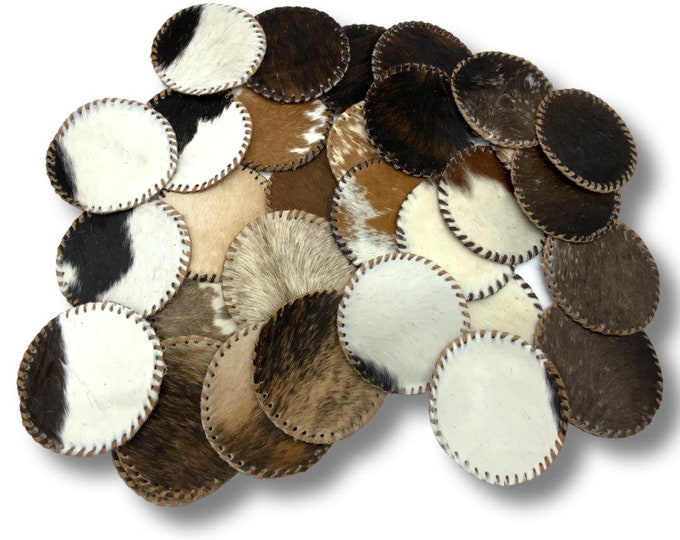COWHIDE Round With Plain Leather Lace Coasters Assorted Mix Colors Genuine Cowhide Coasters Individually Sold