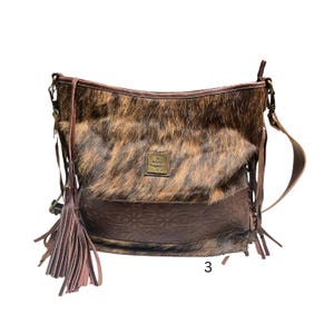 JUNE Crossbody Cowhide Purse. with LEATHER and Fringe Large with Extra bag strap image 3