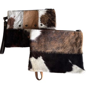 Patchwork Cowhide Wristlet Clutch – Genuine Leather Hair-On Hide
