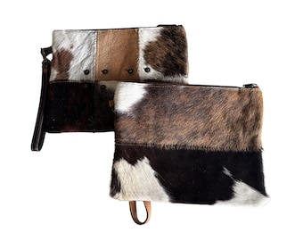 Patchwork Cowhide Wristlet Clutch – Genuine Leather Hair-On Hide
