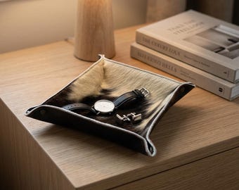 Cowhide Leather Catchall Tray, Desk Organizer, Jewelry Dish
