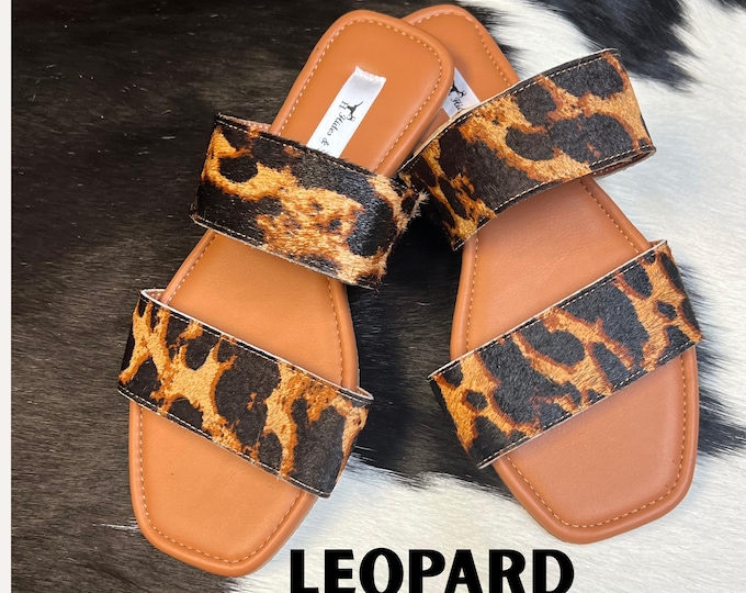 Genuine Cowhide - Print Double Strap Slide Sandals – Western Flat Sandals