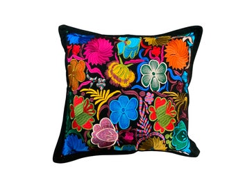 Embroidered Colorful Flowers Handmade Pillowcase made in Ecuador, Pillowcase in Different Vivid Colors Embroidery, 18"x 18"