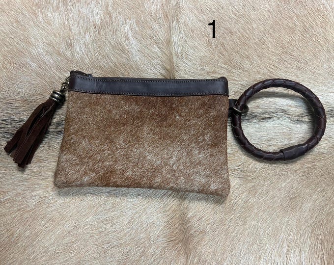Genuine Cowhide Leather Western Wristlet Purse with Bangle